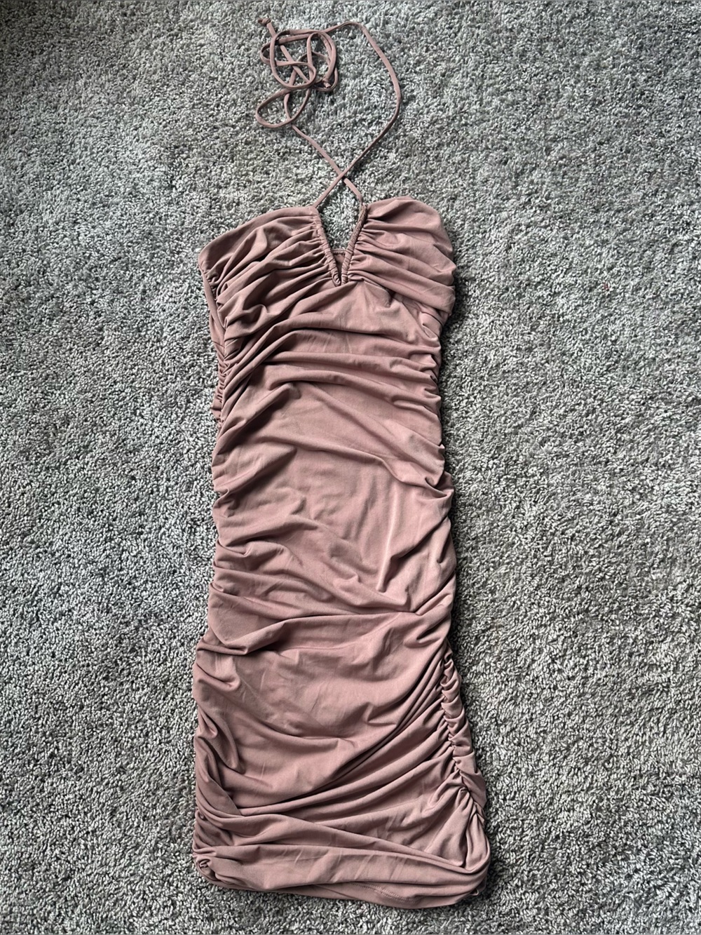 Timing Mauve Ruched Mini Dress with Drawstring